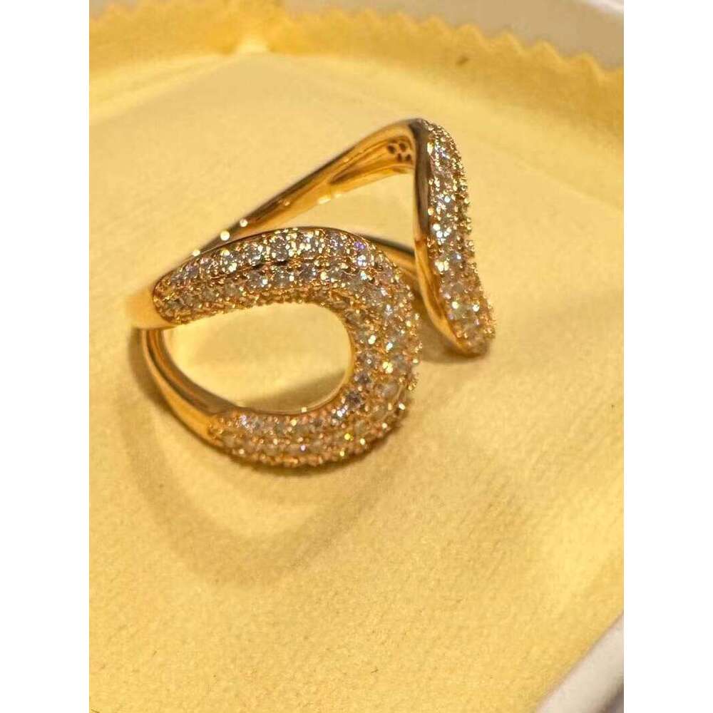 Gold-Plated Curved Double Band Silver Round Cut Original Silicon Stone Surprise Gift Ring for Lover Wedding Proposal Jewelry