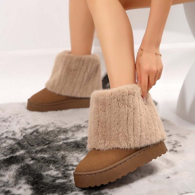 Winter New Fashion Furry Hem Wedge Non-slip High Women's Outdoor Warm and New Comfortable One-foot Snow Boots designer Women's