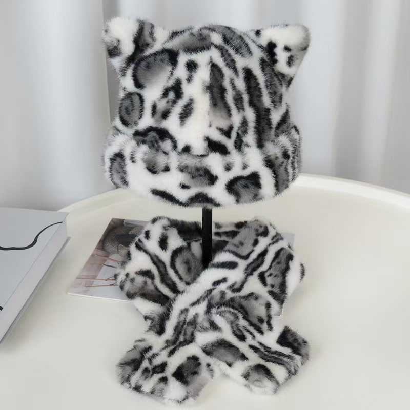 Winter Fur Leopard Print Versatile Scarf for Women Autumn and Winter Cross Neck Warmer H251020