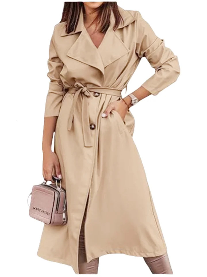 Womens Wool Blends Coats Double Breasted Thin Trench Coat Casual Winbreaker With Belt for Ladies 251021