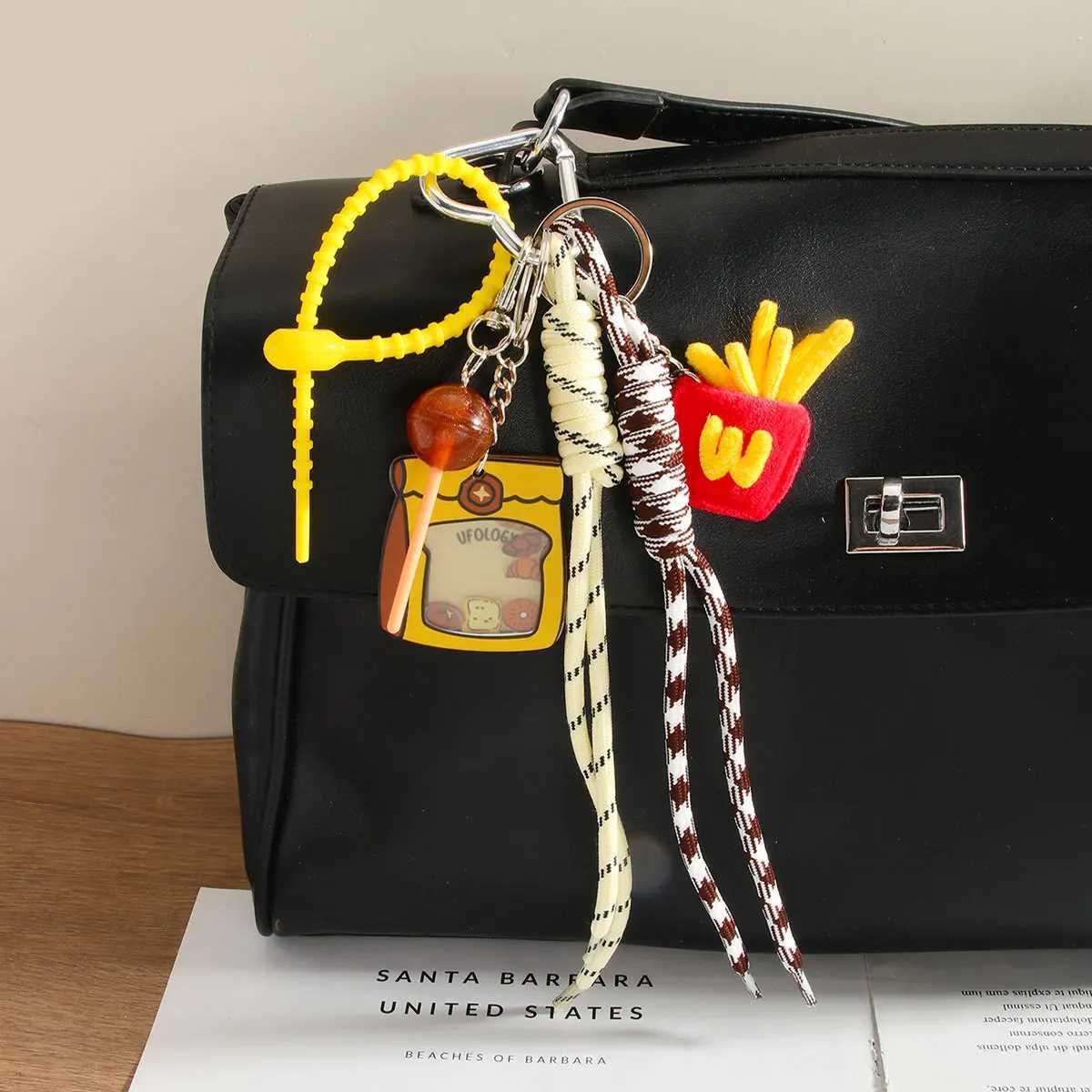 hamburger French fries Key Chain Hand woven rope decoration Kapibala Earphone bag Pendant J251121