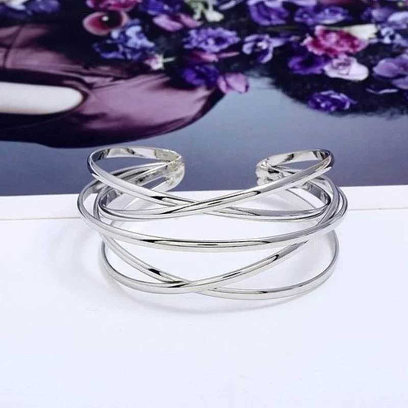 Punk Hollow Alloy Bangles For Women Gold Silver Color Cuff Bracelet Open Adjustable 2024 Fashion Jewelry New J251021