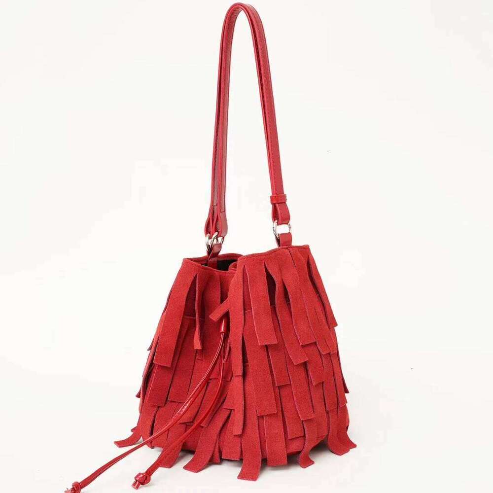 Suede Tassel Bucket New Niche Design Frosted Cowhide Bohemian Vintage Fashion Women One-Shoulder Crossbody Bag Suotong1021