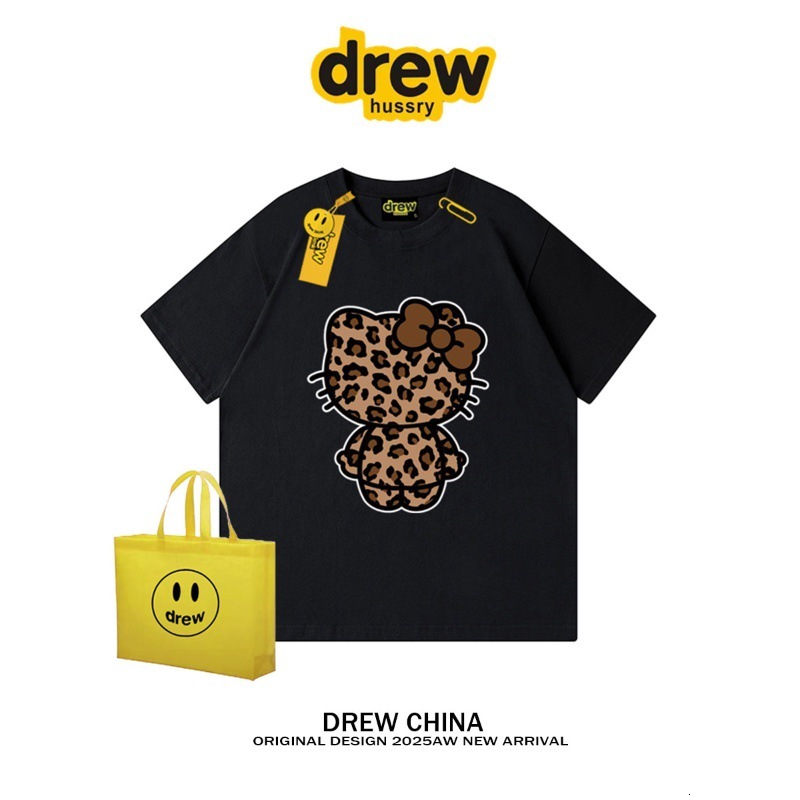 2025 American designer fashion leopard print autumn and winter retro loose luxury couple short sleeved T-shirt