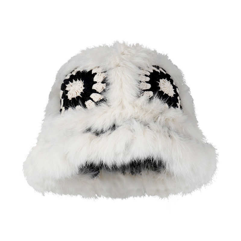 Rabbit Fur Lion Dance National Trend Knitted Hat for Women Cute Plush Fisherman Hat Fluffy Knitted Tiger Head Hat for Autumn and Winter H251020