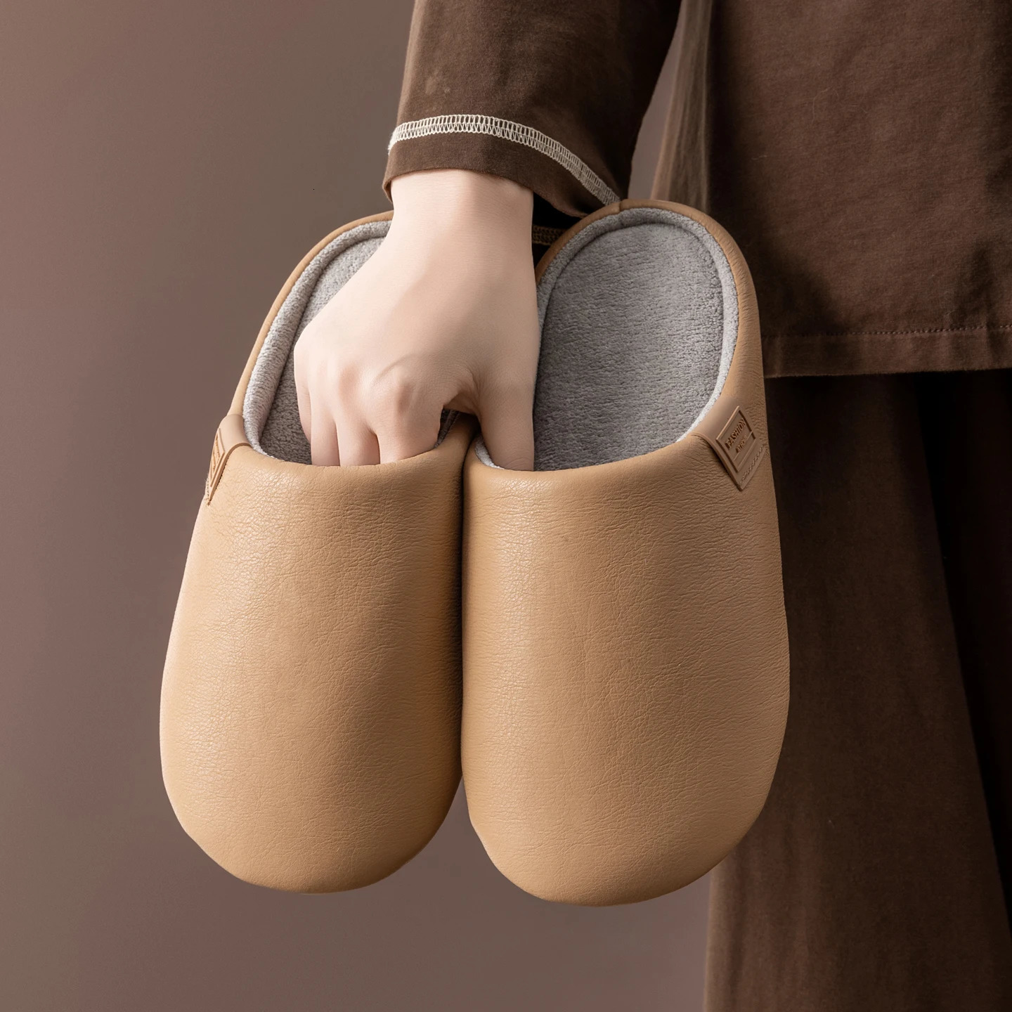 Womens Winter Slippers FuzzyLined House Shoes with NonSlip Sole Soft LeatherLook Waterproof SlipOns for Indoor Comfort 251021