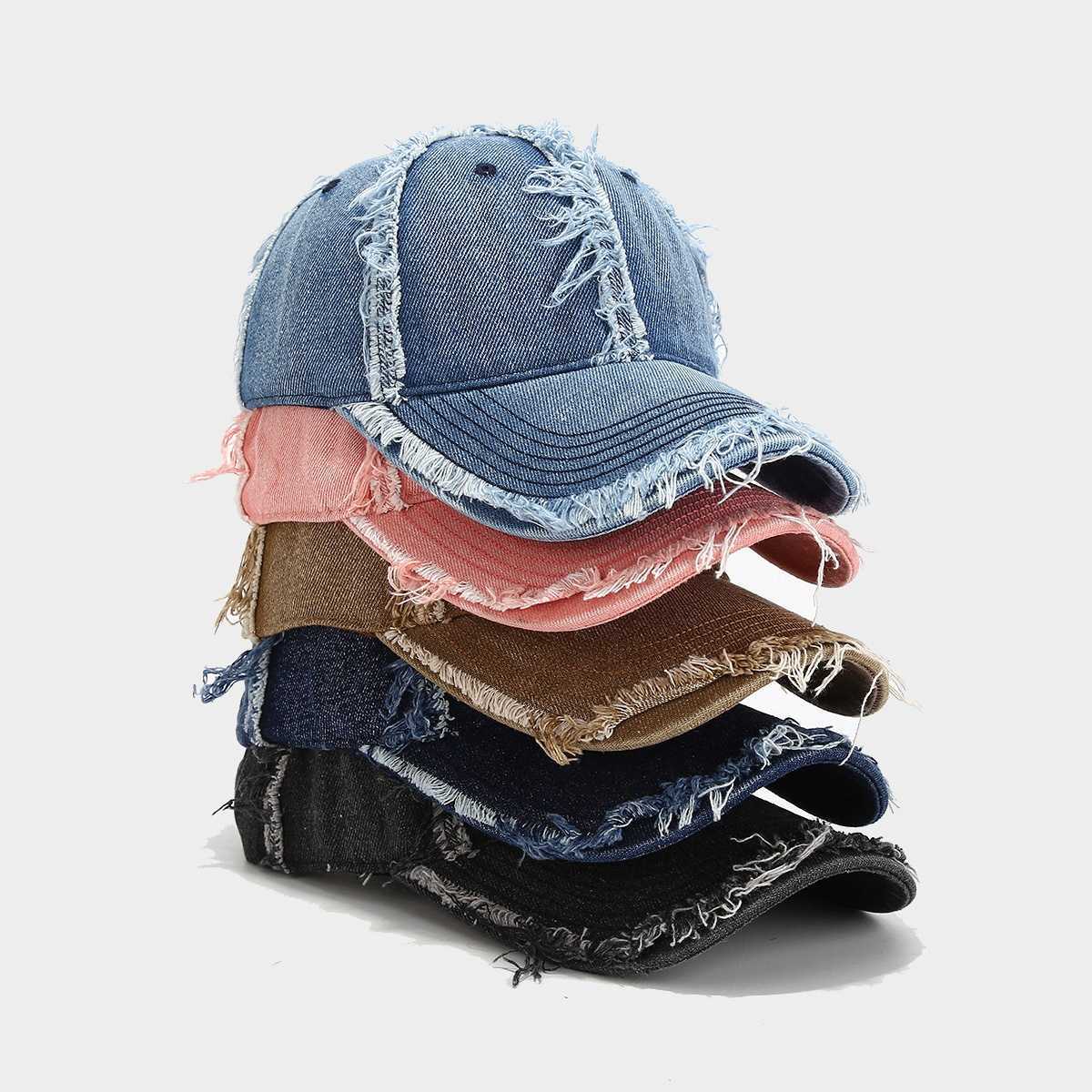 Denim Frayed Soft Top Baseball Cap for Women Slimming Vintage Fashion Duckbill Cap for Men Couple Sun Hat H251020