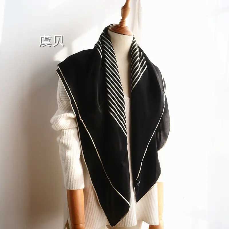 High quality natural silk satin scarf women black white striped printed shawl scarves big size square bandana wrap gift for lady W251021