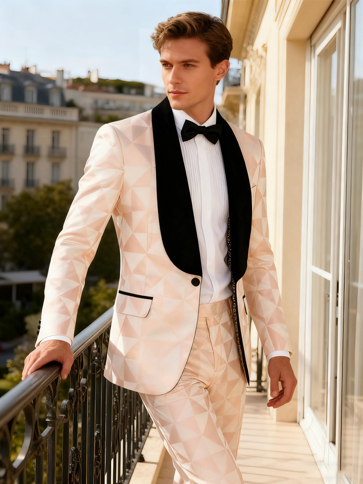 Mens slimfitting 2piece suit set including a luxurious party jacket and pants perfect for weddings gatherings and other f 251021