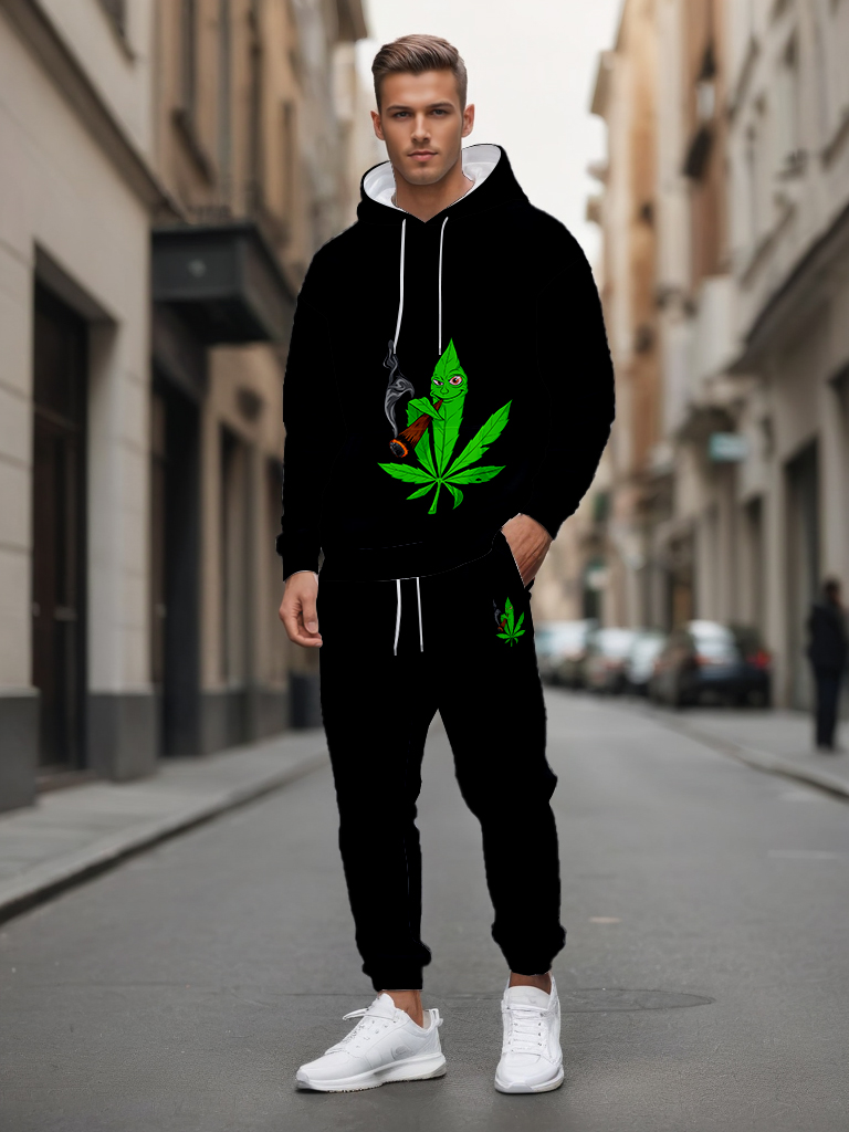 Men's Ankle-Length Knitted Hoodie Casual Outdoor Polyester Sweatshirt Gradient Color Print with Adjustable Drawstring - LMWY00167