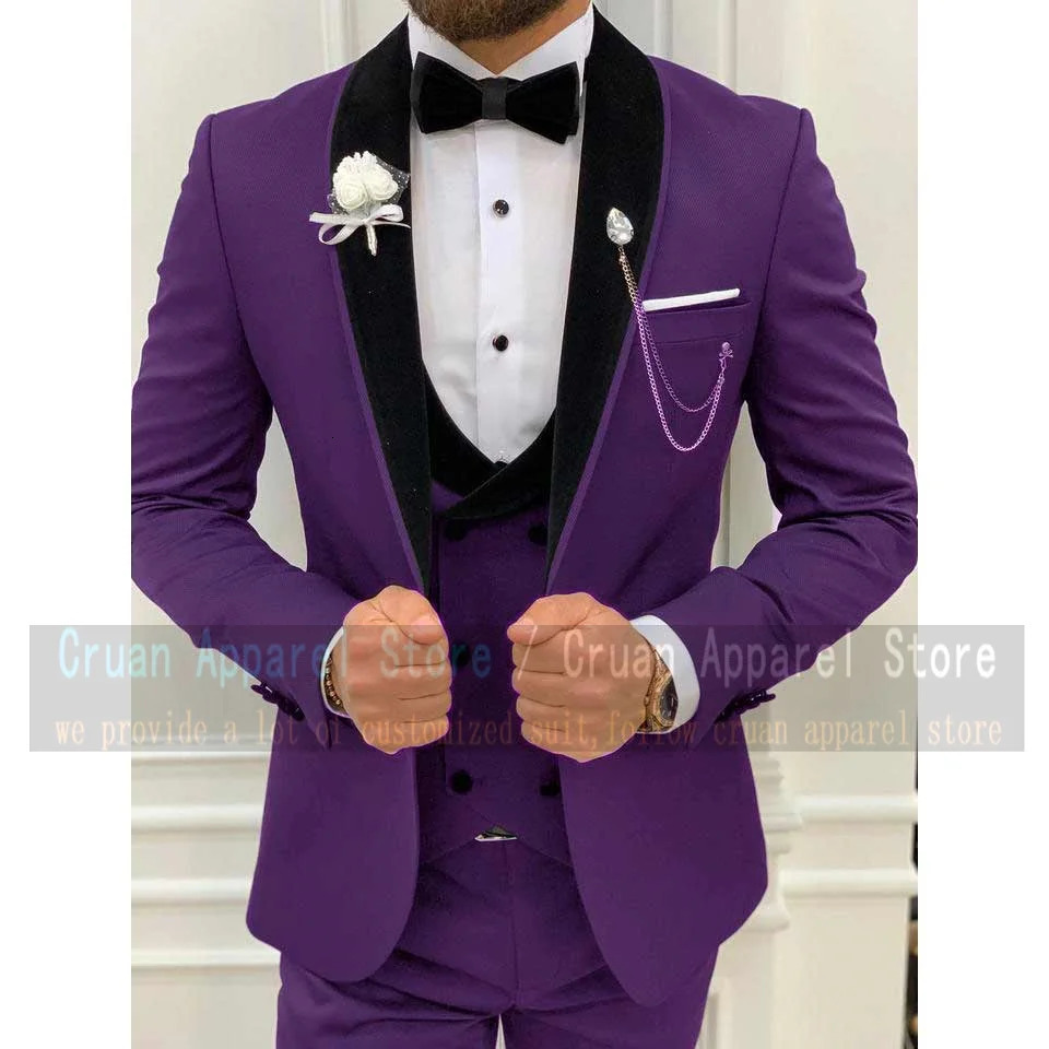 Elegant Black Velvet Blazer Vest Pants 3 Pieces Fashion Black Suit Men Set Slim fit Man Groom Wedding Party Tuxedo 251021