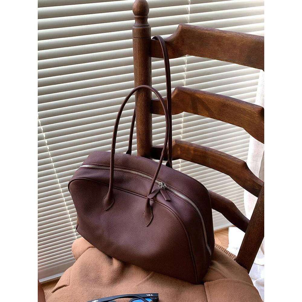 Leather Large Capaci Tote Women's 2025 New Retro Commuter Single oulder Bowling Boston Bag Casual Simple Sle ex