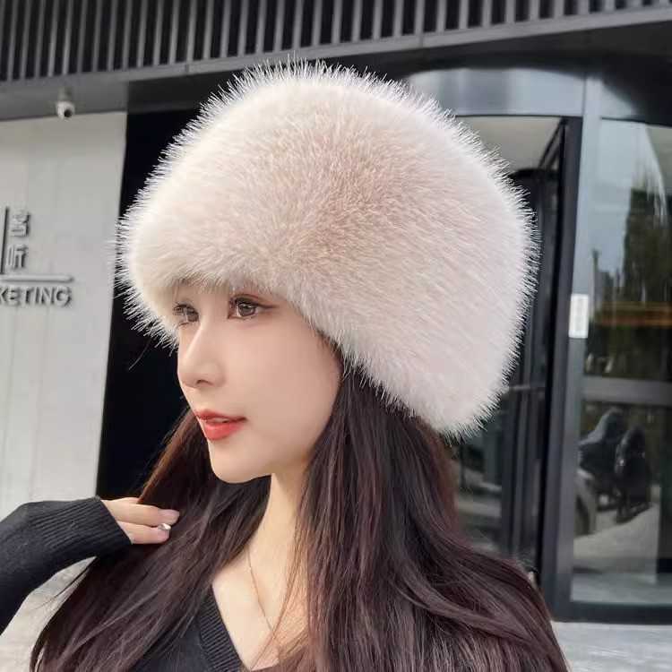 New Winter Hat Imitation Fur Fox Fur Plush Bucket Hat Thickened Warm Ear Protection Fairy Hat H251020