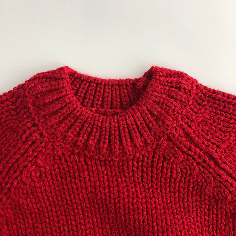 New Fashion Christmas Style New Year Winter Children's Sweater Designer Boys and Girls Fashion Knitted Sweater Retro Red Pullover Shoulder Up