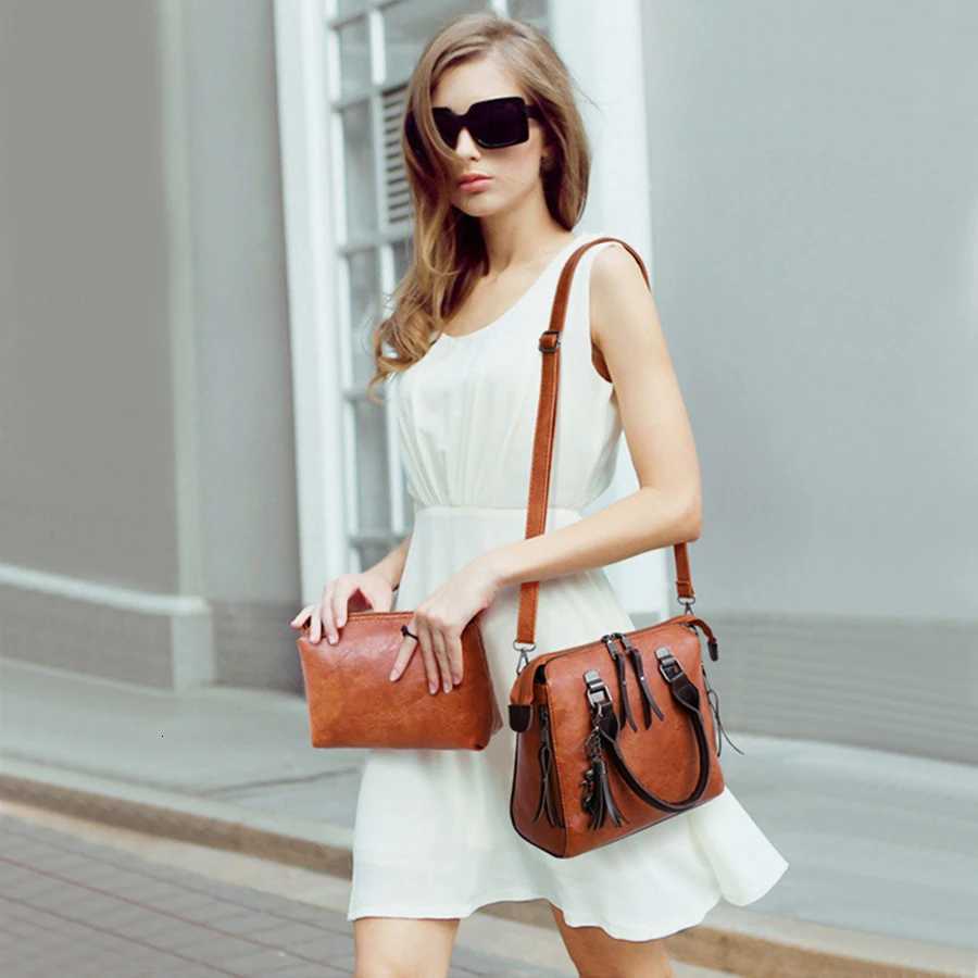 Women Composite Tassel Bag Luxury Leather Purse Handbags Famous Brands Designer TopHandle Female Shoulder Bag 4pcsset Z251018