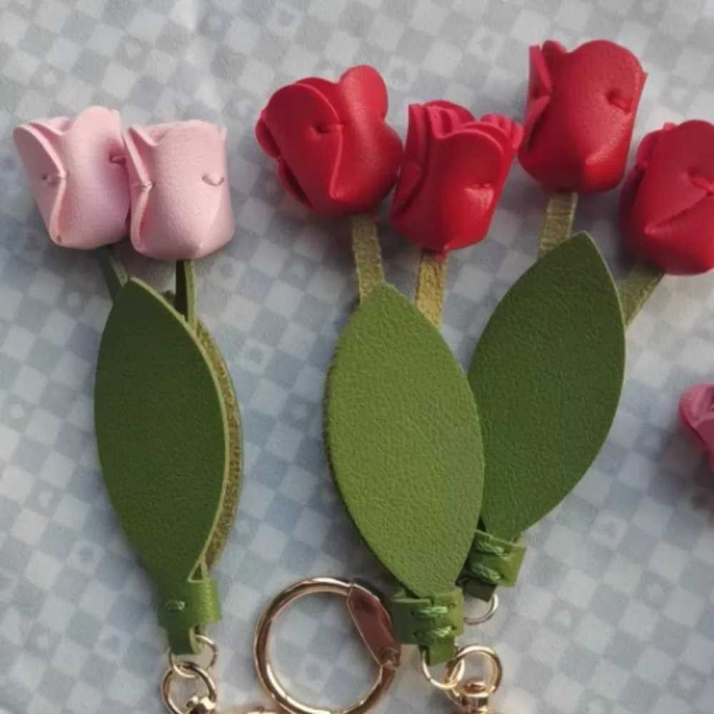 Portable Sweet Tulip Bag Pendant PU Leather Korean Style Fresh Backpack Decoration Dopamine Bag Charms Car Key Chains Gift W251021