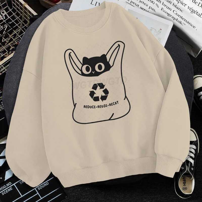 Mens Womens Sweatshirts Reduce Reuse Recat Print Clothing Cute Animal Lover Funny Longsleeved Tops Black Cat Harajuku Sweater W251021