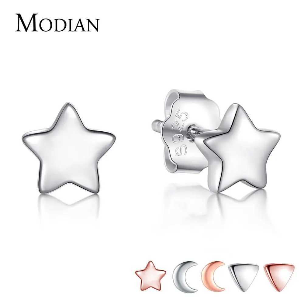 Modian New 6 Style Real 925 Sterling Silver Stars Moon Exquisite Fashion Simple Stud Earrings For Women Triangle Jewelry Brincos J251021