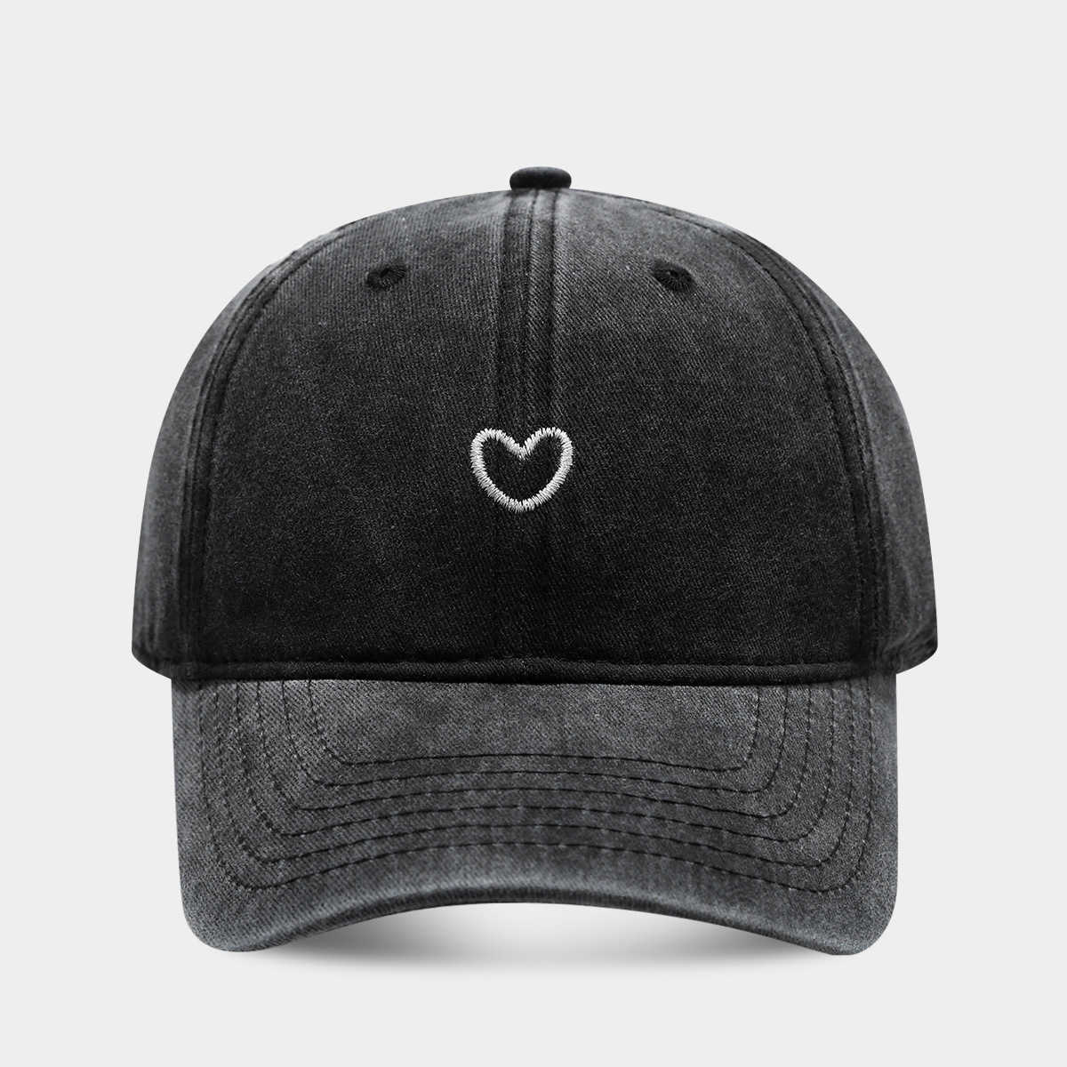 Artistic Small Heart Embroidery Soft Top Fashion Baseball Cap for Women Summer Outdoor Simple Washed Baseball Cap for Men Autumn H251020