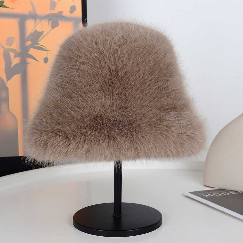 Autumn Winter New Fisherman Hat for Women Fashionable Faux Fox Fur Hat Plush Bucket Hat Thickened Coldproof Warm Fur Hat H251020