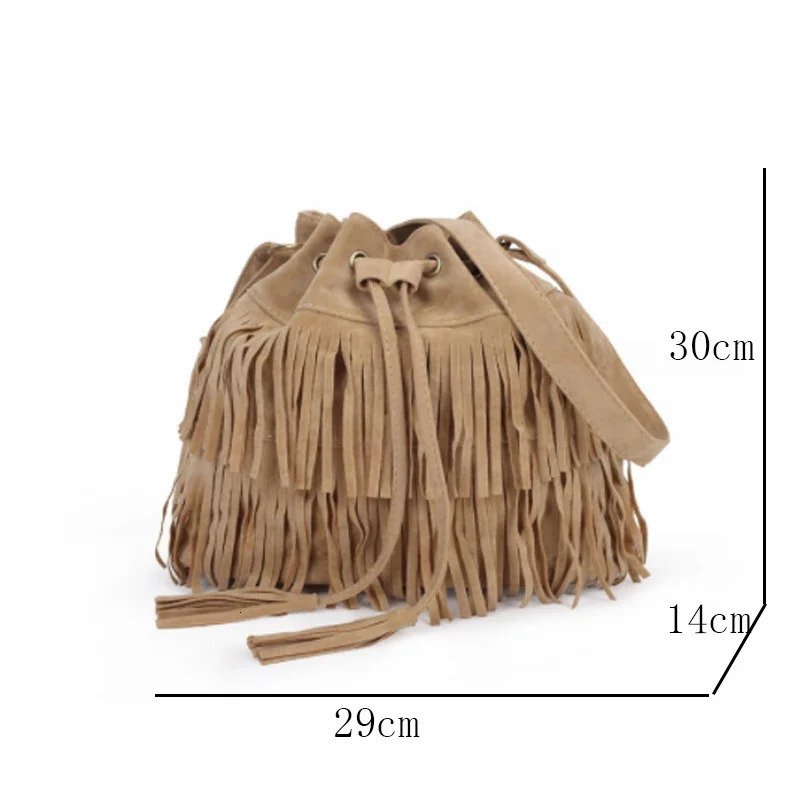 Fashion Retro Faux Suede Fringe Women Messenger Bags Tote Handbag Tassel Shoulder Handbags Crossbody Bag Tassel Bucket 251021