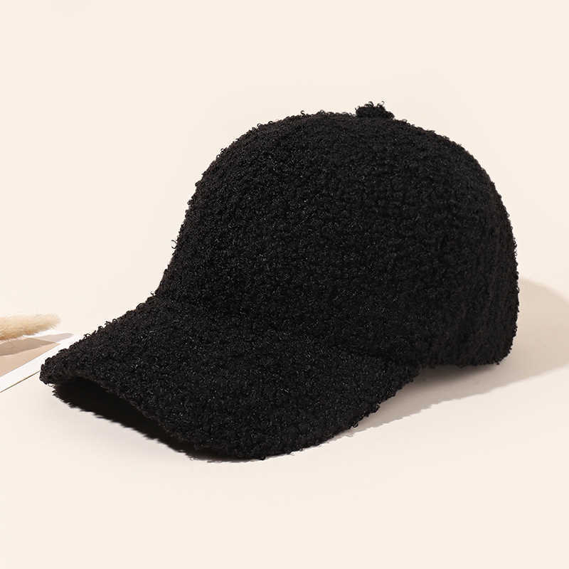 Autumn Winter Unisex Casual Warm Lamb Wool Baseball Cap Street Style Plush Solid Color Simple Duckbill Cap H251020