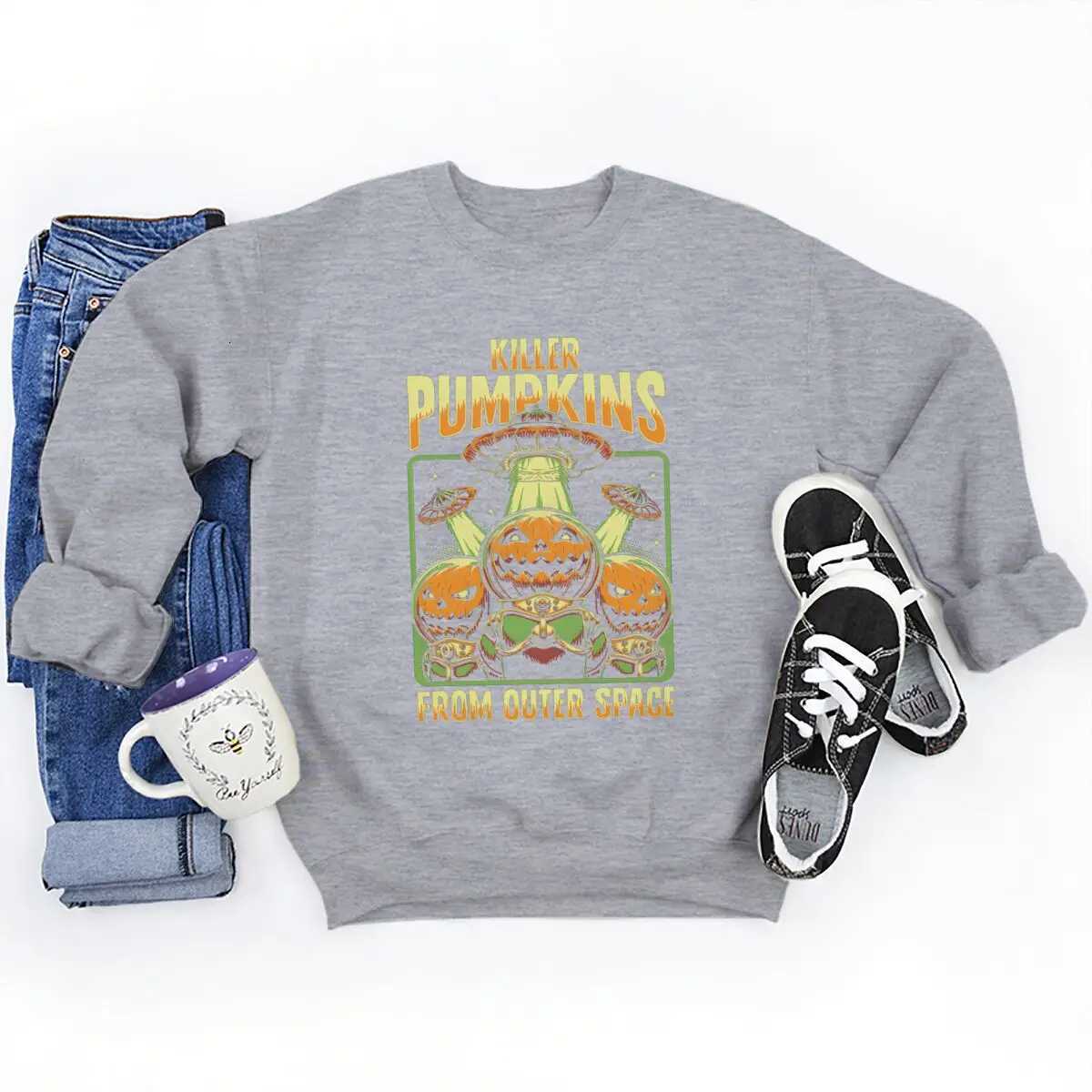 Halloween Spooky Season Graphic Sweatshirts for Women Men Funny Pumpkin Ghost Halloween Pullover Crewneck Long Sleeve Tops W251021