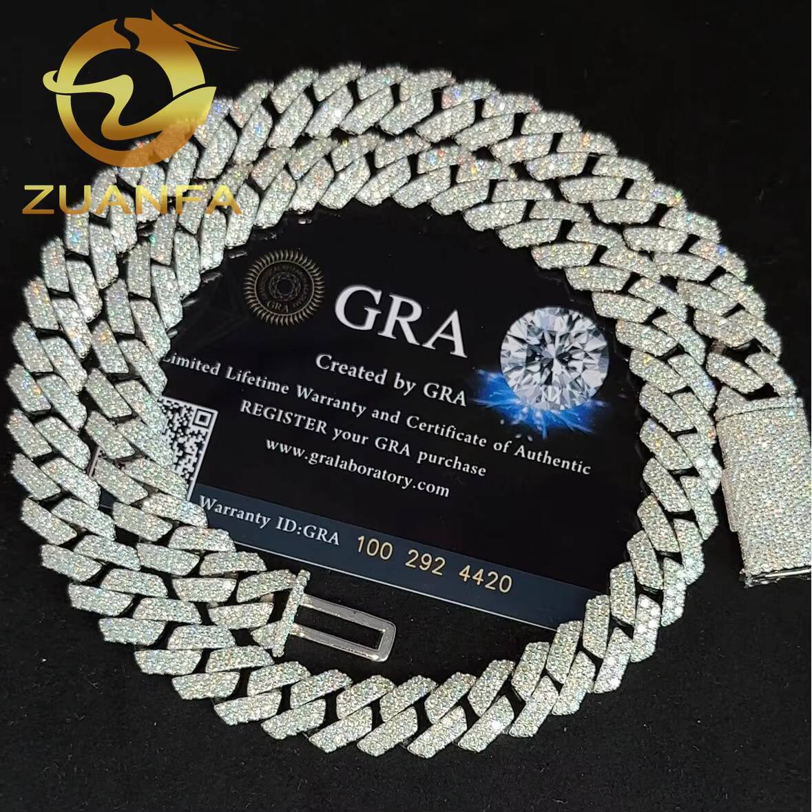 Fast Shipping 12mm Cuban Link Chain Moissanite Hip Hop Jewelry 925 Silver Iced Out Cuban Chain Necklace With GRA Certificate