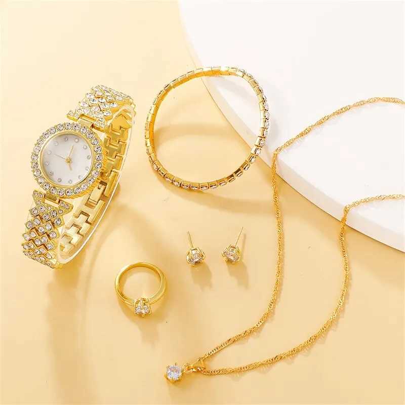 6PCS Set Luxury Women Ring Necklace Earring Rhinestone Fashion Wrist Casual Ladies es Bracelet Set ClockXJ251021
