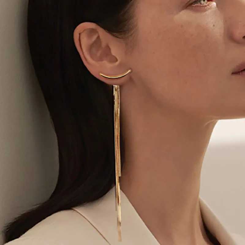 LATS 2022 Korean Vintage Glossy Arc Bar Long Thread Tassel Drop Earrings for Women Geometric Fashion Jewelry Hanging Pendientes J251021