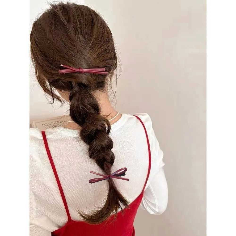2PCS PU Leather Bow Hairpin Hair Clip Fashion Design Personality Delicate Korea Sweet Cool y2k Girls Bobby Pin Hair AccessoriesW254021