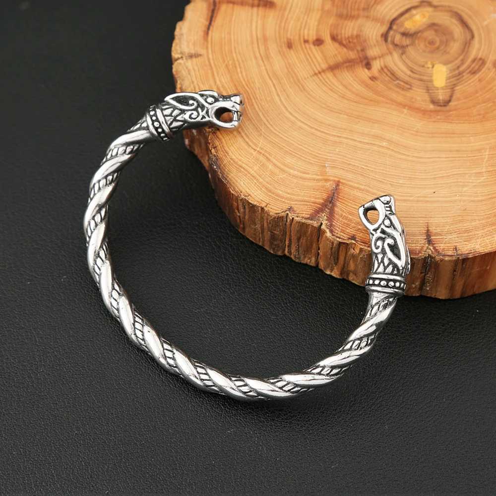 Vikings Stainless Steel Double Dragon Bracelet For Men Women Punk Fashion Wristband Cuff Bangles Classic Vintage Animal Jewelry J251021