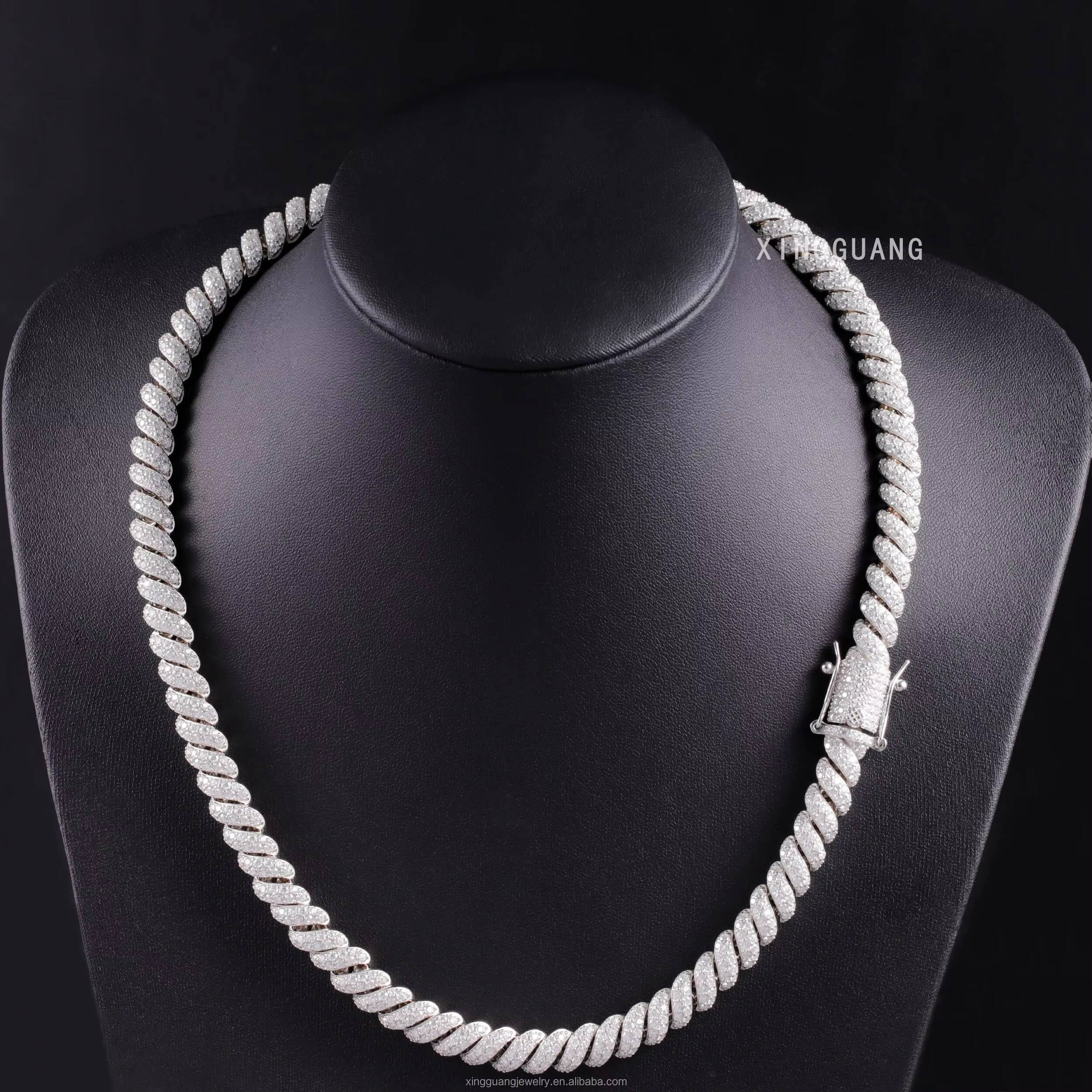 New Style 10mm Cuban Chain Fashion Jewelry Sterling Silver Ice Out Bling Moissanite Diamond 100 Pass Test Coil Cuban Necklace