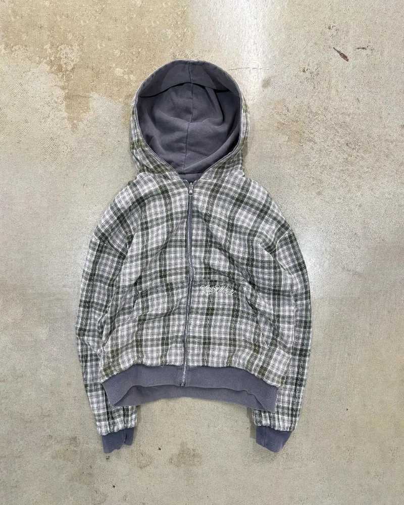 Retro Y2K trendy checkered simple design fashionable loose sweatshirt Gothic Harajuku punk couple casual zipper jacket W251021