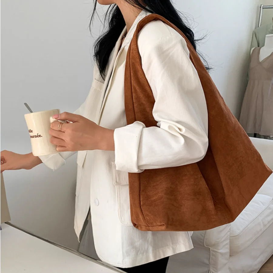 Vintage Faux Suede Hobos Women Shoulder Bags Large Capacity Tote Bag Retro Trend Autumn Big Shopper Purses Handbags 2025 251021