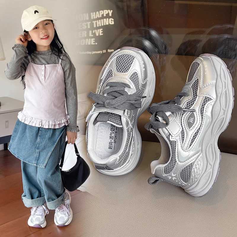 Childrens Casual Sneakers 3 18 Years Old Silver Mesh Lightweight Boys Girls Shoes Four Season Kids Single Shoes Boys Shoes C251021