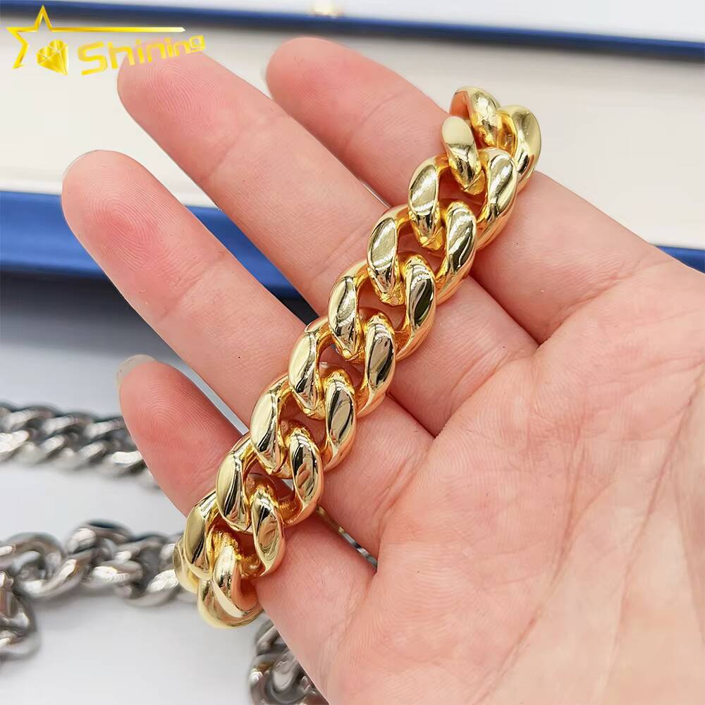 Hot Sale Stainless Steel Jewelry Necklace 925 Silver Iced Out Moissanite Box Lock 14mm Stainless Steel Cuban Link Chain