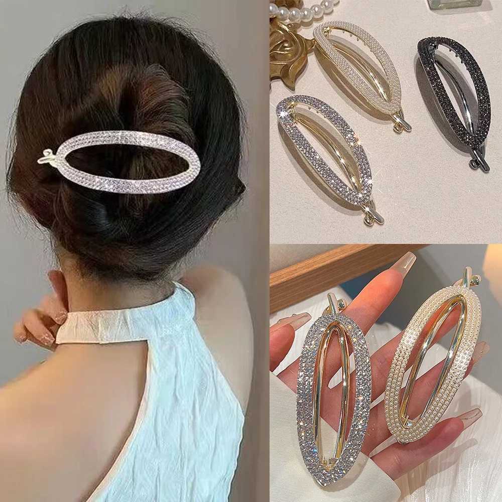 Fashion Metal Oval Rhinestone Hair Clip For Women Girls Elegant Round Sweet Crystals Hairpins Barrettes Hair AccessoriesW254021