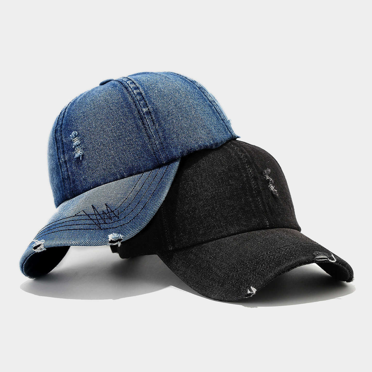 Denim Duckbill Cap for Women Covering New Fashion Distressed Washed Baseball Cap Allseason Sun Hat H251020