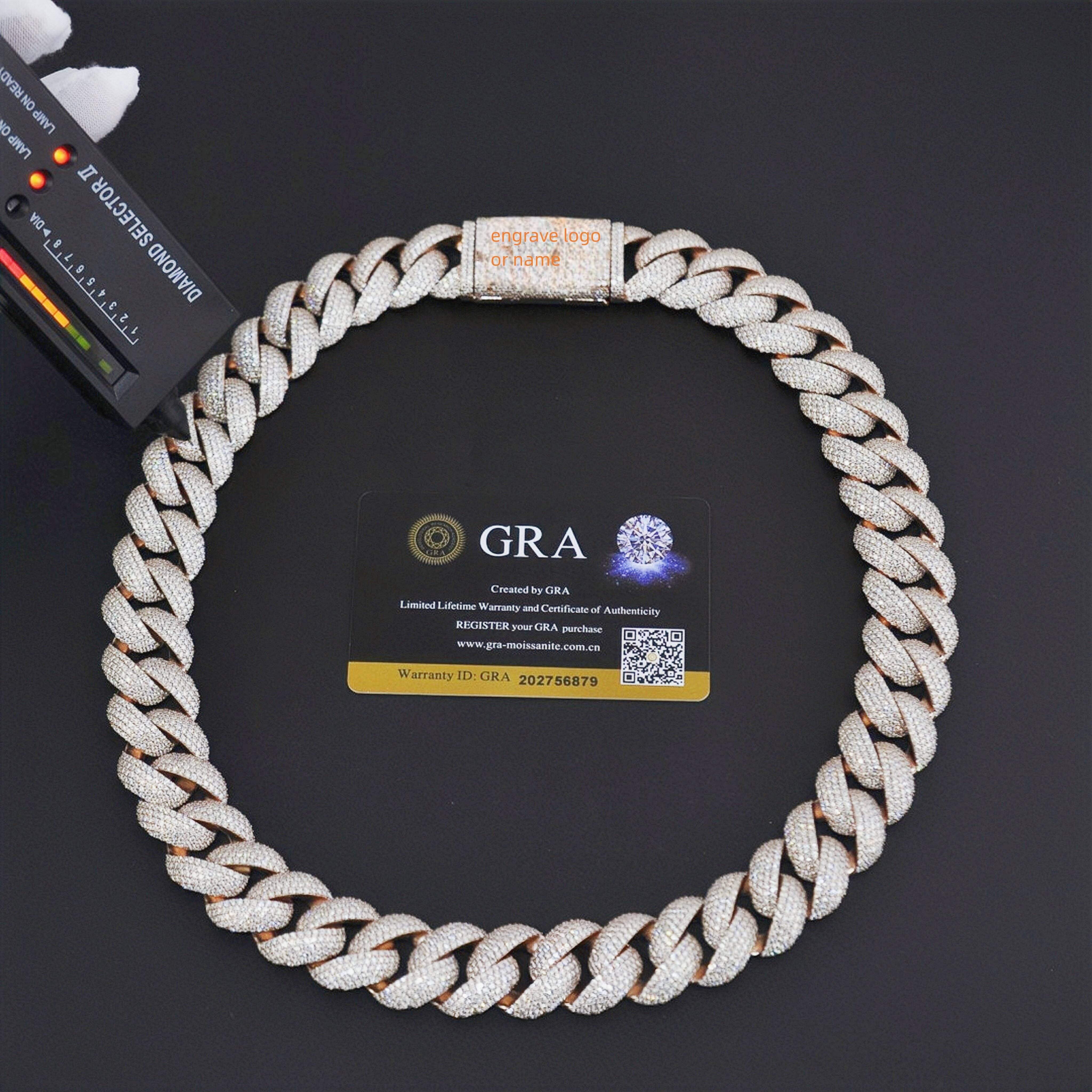 622mm Gold 925 Sterling Silver GRA Iced Out Mossanite Jewelry VVS Moissanite Diamond Cuban Link Chain Bracelet for Men Women