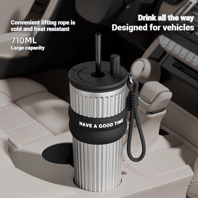 2025 New In Stock Large Capacity Simple And Convenient Straw Insated Cup Off Coffee Cup Portable Accpanying Car Cup Y251021