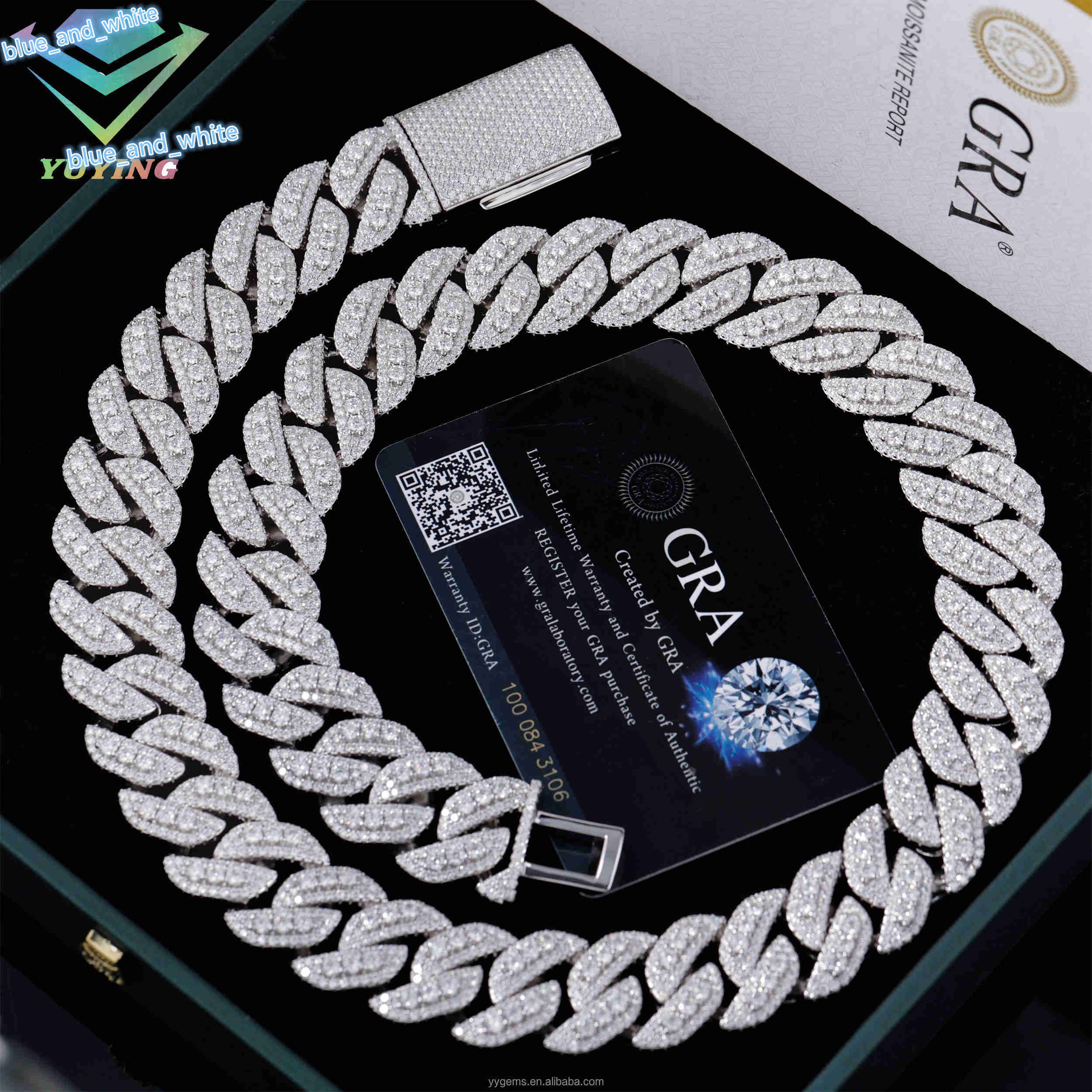 Customized 15mm 18mm 20mm Cuban Chain S925 Sliver GRA Vvs Moissanite 3rows Mens Jewelry Rapper Necklace Cuban Link Chain