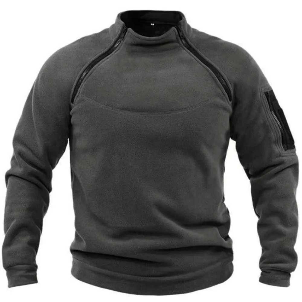 Mens Polar Fleece Outdoor Warm Breathable Tactical Zipper Standing Neck Long Sleeves Casual Solid Color Sweatshirt W251021