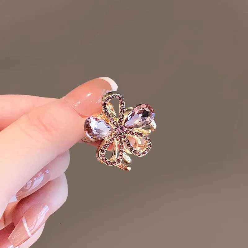 Purple Crystal Rhinestone Flower Hair Grip Highend Top Clip Mini Side Bang Clip Princess Hair Clip Womens Hair AccessoriesW254021