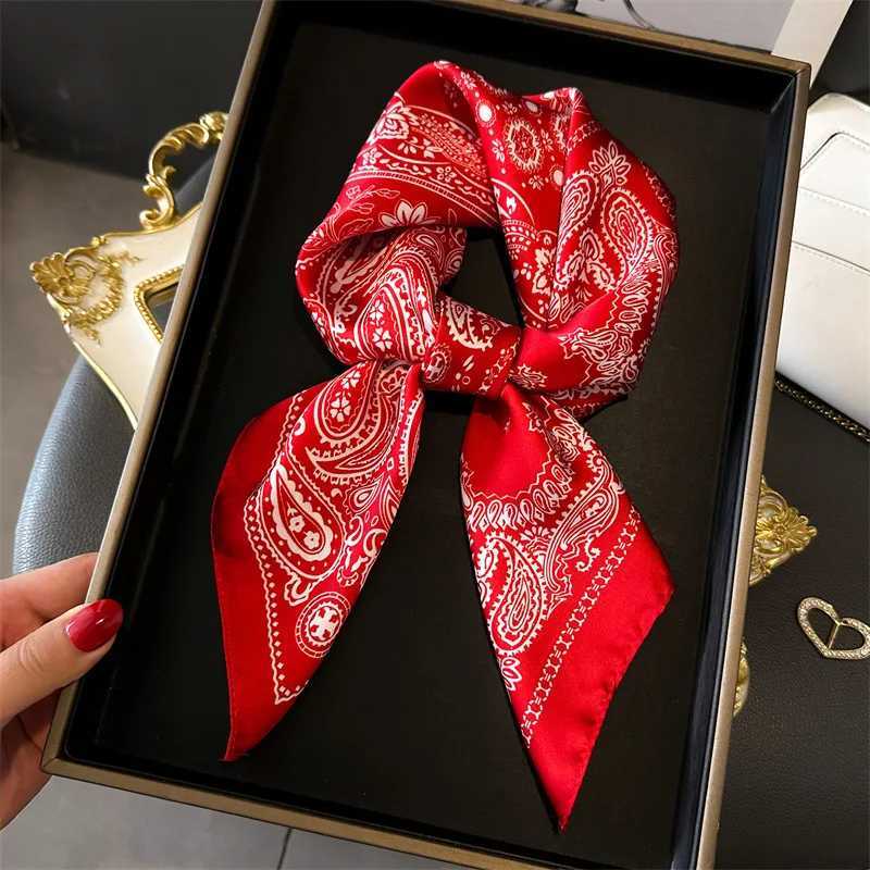 7070cm Silk Square Scarf Women Soft Flower Print Hairband Foulard Neckerchief Hijab Tie Bag Ribbon Headband Fashion Bandana W251021