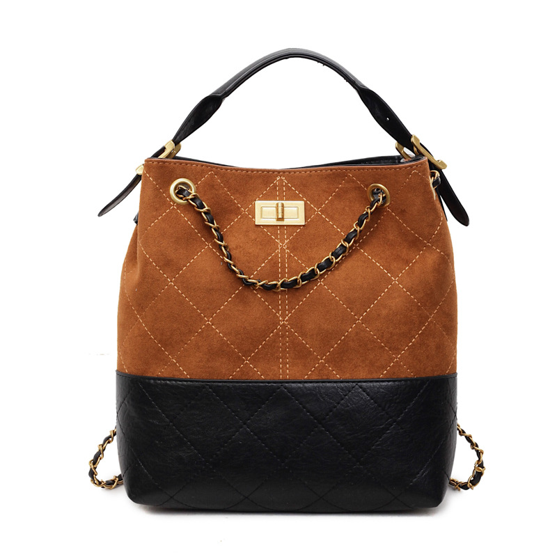 Designer bag 2025 new trendy diamond grid suede chain bag with contrasting colors fashionable and casual water bucket bag for women black red coffee b
