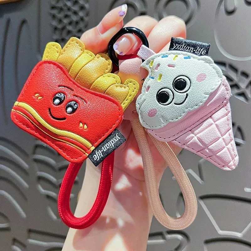 Creative Cartoon Leather Snacks Keychain Cute French Fries Coffee Cream Couple Bag Pendant J251121