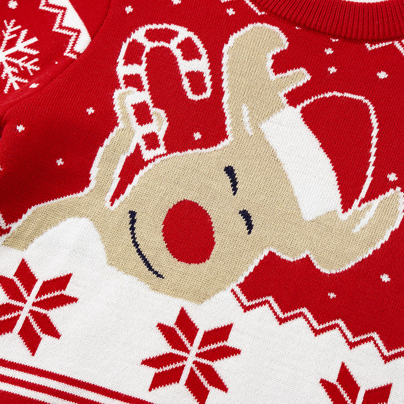 New hot selling European and American Christmas parent-child sweater autumn and winter children's cartoon reindeer jacquard pullover sweater knit