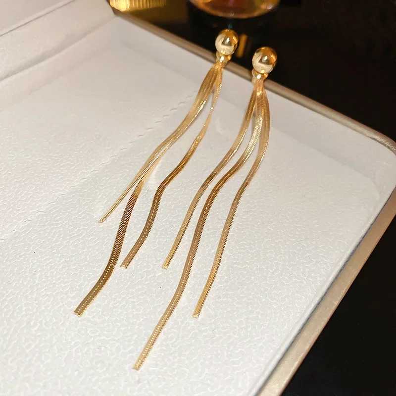Golden Flat Snake Chain Tassel Dangle Earrings for Women Long Chains Pendant Earring Minimalist Stainless Steel Hanging Decor F J251021
