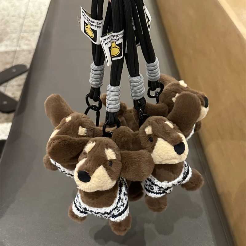Cute Dachshund Dog with Colorful Sweater Plush Keychain Kawaii Dog Doll Keychain Creative Plush Toy for Women Bag Pendant 2024 W251021